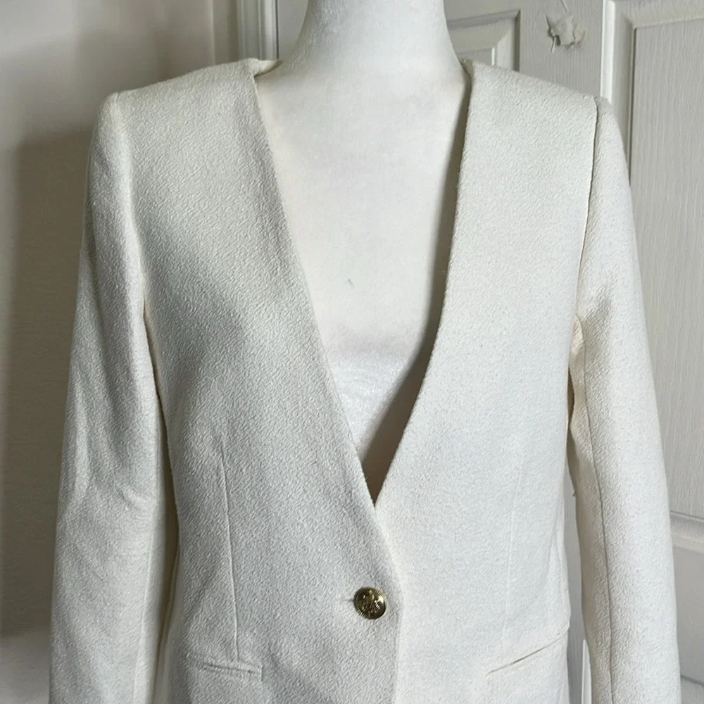 J Crew Collection Alfie Collarless Blazer Cotton Bouclé Relaxed Fit sz 4 White‎